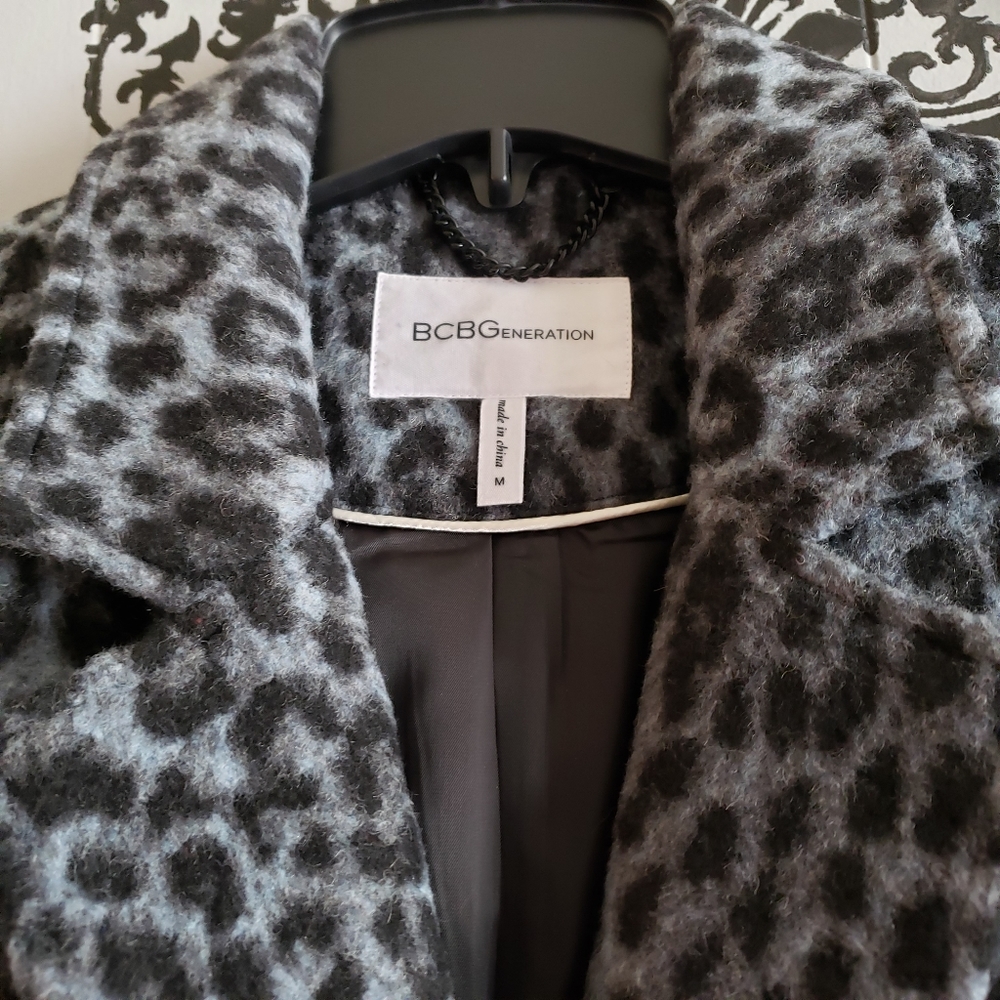 GCBG MAXAZRIA Womens Midweight Blue-Leopard Overcoat Sz, Medium - Picture 4 of 14